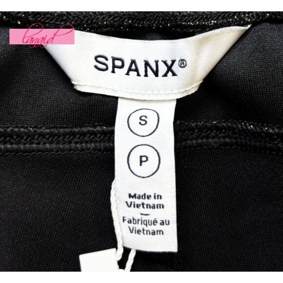 Spanx AirEssentials Shimmer Wide Leg Pants Very Black Gold Shine High-Rise Waist - Picture 7 of 9